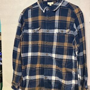 Sonoma Life + Style Plaid Flannel Shirt Men’s Small Blue Brown Button Front